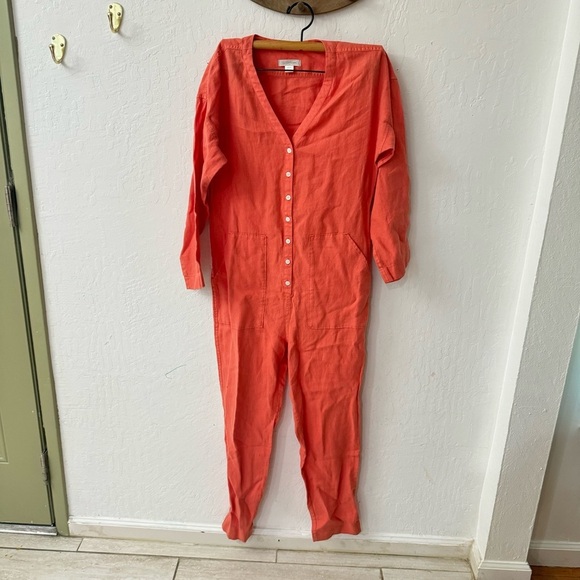 Outerknown Retrograde Linen Sunset Orange Pink Jumpsuit XS - Picture 5 of 11